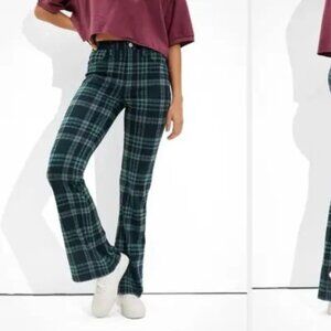 American Eagle Flared Green Tartain Pants - Women's Sm